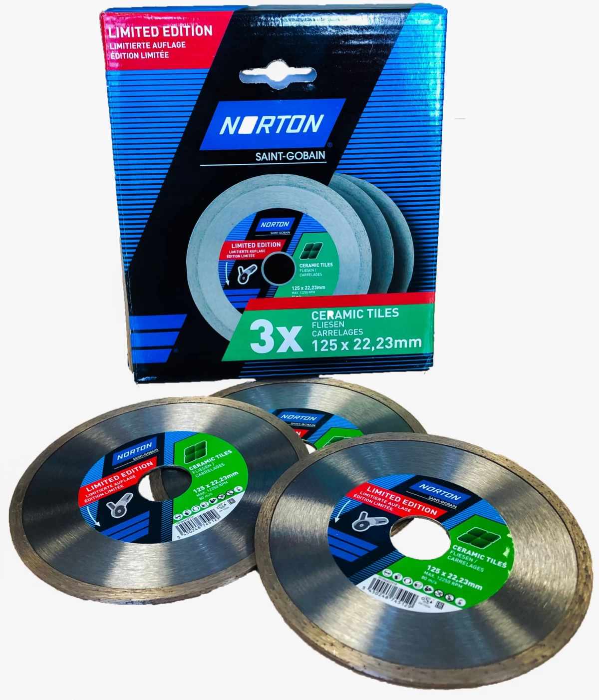 3 x Diamantzaagblad Norton Clipper Ceramic 125 x 22,23 mm