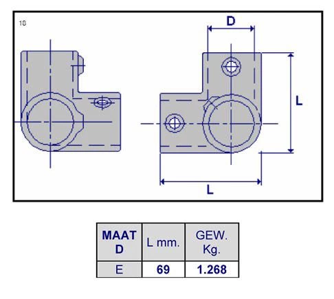 Inbuskoppeling met drieweg kniestuk 90 graden 48,3 mm