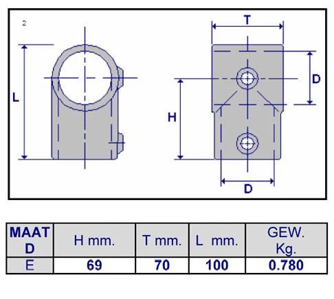 Inbuskoppeling T-stuk kort 48,3 mm