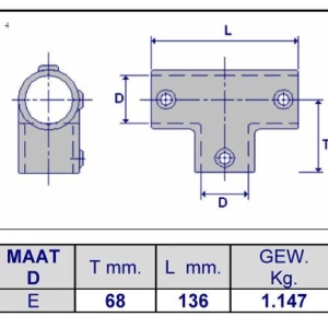 Inbuskoppeling T-stuk lang 48,3 mm