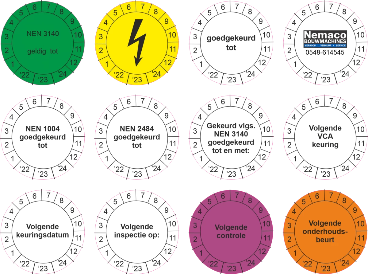 Keuringsstickers ø 30 mm NEN3140 met eigen logo